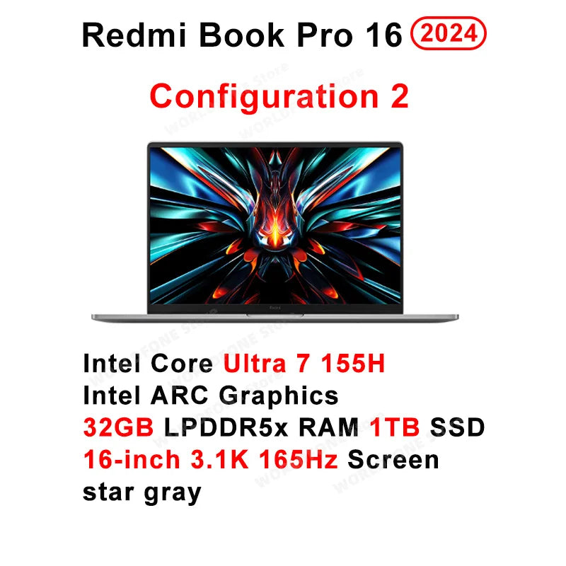 Xiaomi Laptop Redmi Book Pro 16 2024 Ultra 5/Ultra 7 16-inch 32GB 1T SSD Intel ARC Graphic 3.1K 165Hz Screen Mi NEW Notebook