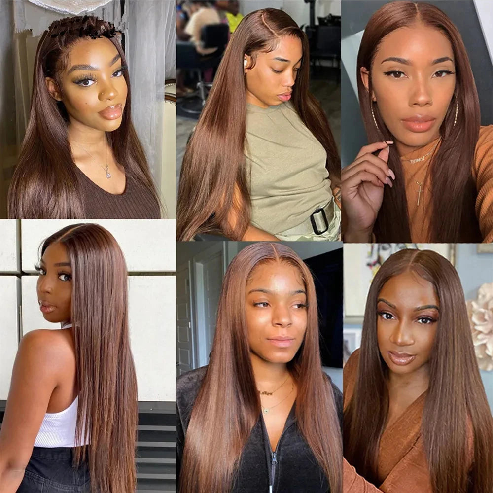 Straight Chocolate Brown Hd Lace Wig 13x6 Human Hair Chocolate Brown 13x4 Transparent Lace Frontal Wigs Human Hair For Women