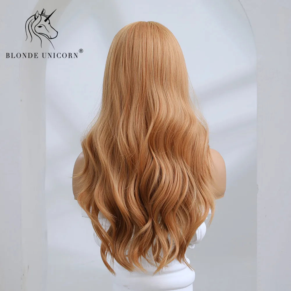 Blonde Unicorn Synthetic Wig Light Brown Blonde Long Wavy Middle Part Hair Daily Natural Wavy Heat Resistant Fiber for Women