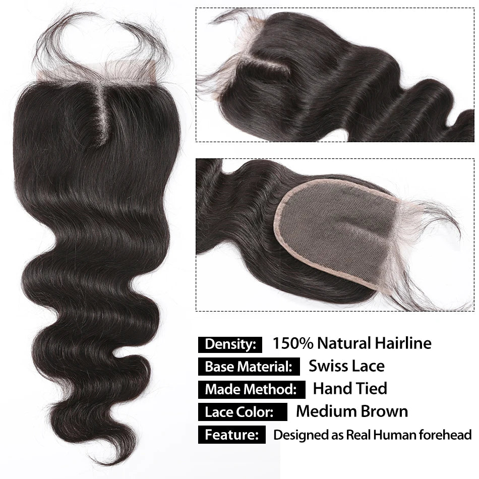 Hot Sale Body Wave Bundles With HD Transparent Lace Closure 4x4 Closure with Bundles Body Wave Human Hair Bundles and a Closure