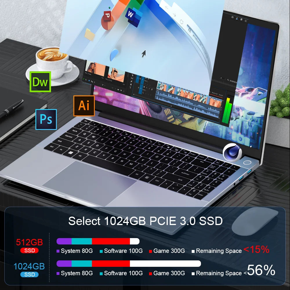 Ninkear A15 PRO Laptop AMD Ryzen™ 5 6600H up to 4.5 GHz 15.6' FHD IPS 32GB DDR5 1TB SSD WIFI6 backlit keyboard Computer