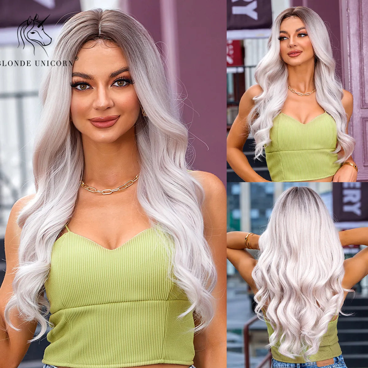 Blonde Unicorn Synthetic Wig Light Brown Blonde Long Wavy Middle Part Hair Daily Natural Wavy Heat Resistant Fiber for Women