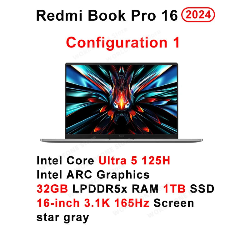 Xiaomi Laptop Redmi Book Pro 16 2024 Ultra 5/Ultra 7 16-inch 32GB 1T SSD Intel ARC Graphic 3.1K 165Hz Screen Mi NEW Notebook