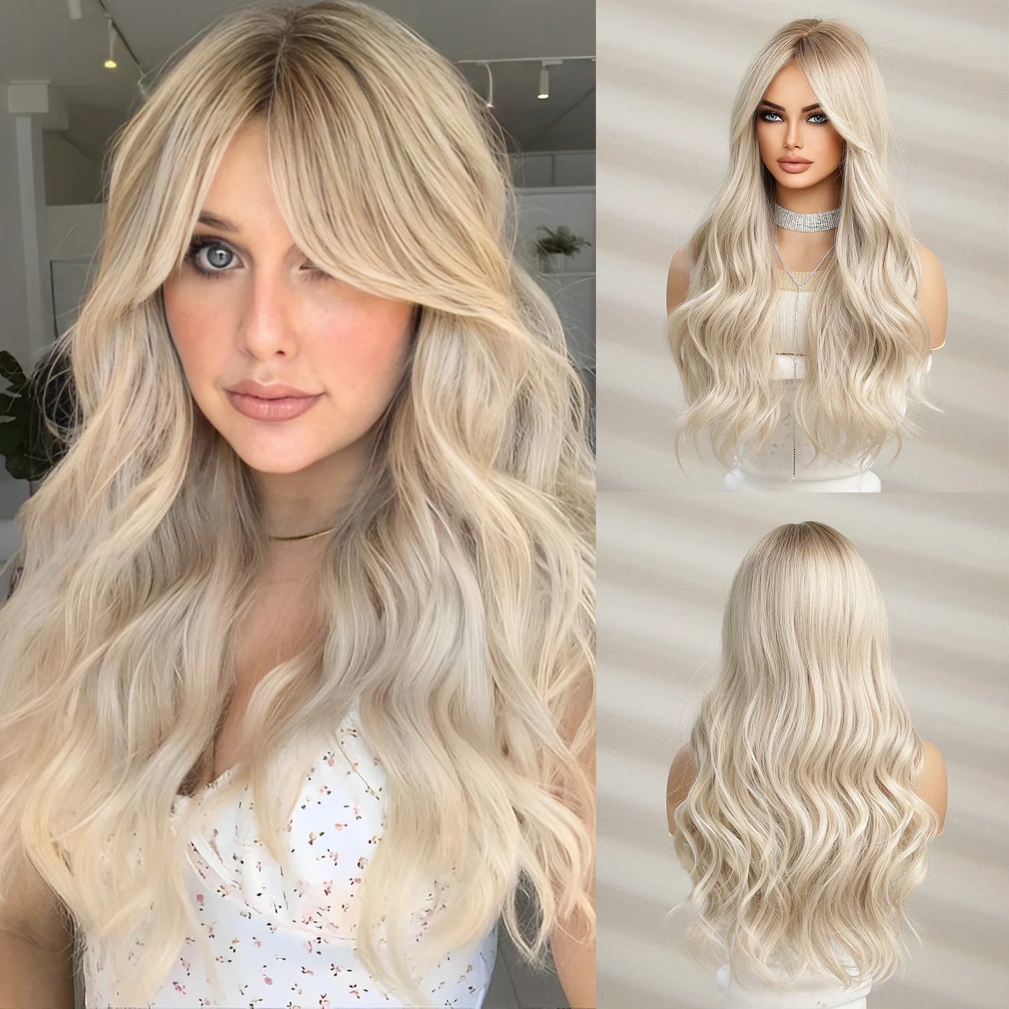 Blonde Unicorn Synthetic Wig Light Brown Blonde Long Wavy Middle Part Hair Daily Natural Wavy Heat Resistant Fiber for Women